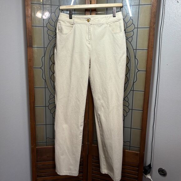 St. John Hi Rise Cream Colored Straight Leg Denim Jeans Size 4 Quiet Luxury - Picture 1 of 12